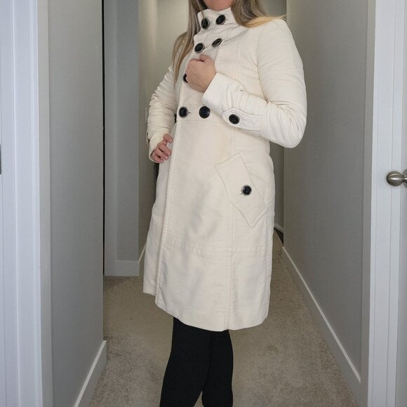 Womens Vintage Mango Double Breasted Long Coat, Cream - Picture 6 of 16